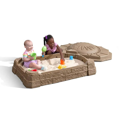 Step2 Naturally Playful Sandbox II Kids Sand Activity Sensory Play Pit Summer Outdoor Toys 7 Piece Water Toy Accessories for Toddlers 1+ Years Old