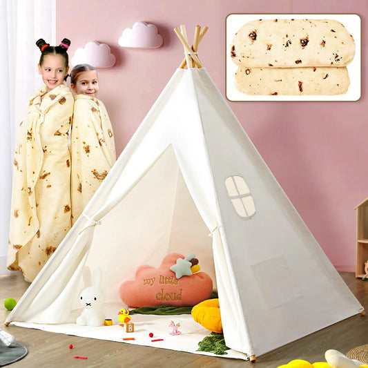 Kids Teepee Tent for Kids Kids Play Tent for Girls & Boys Gifts Playhouse for Kids Indoor Outdoor Games Kids Toys House for Baby with Colored Flag & Feathers & Blanket